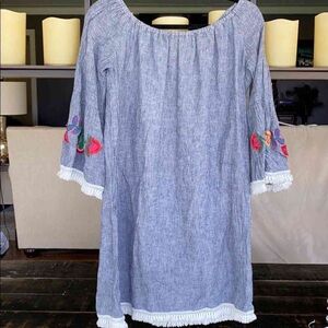 Embroidered Blue Mini Dress